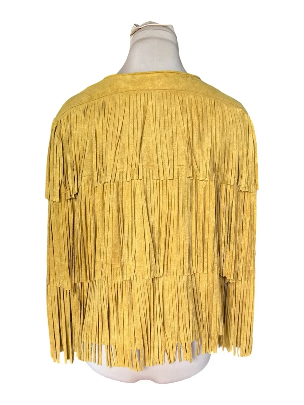 DO + BE Faux Leather Suede Yellow Multi-Tiered Fringe Open Jacket L - Picture 7 of 13